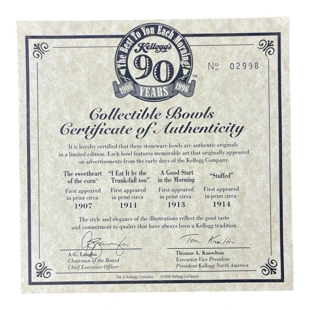 Kellogg's 90‎ Years Collectible Stoneware Bowls